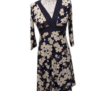 Enfocus studio polka dot floral brown blue cream dress size 8